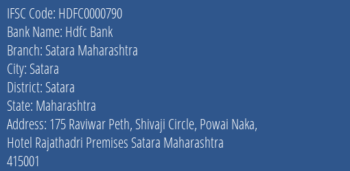 Hdfc Bank Satara Maharashtra Branch Satara IFSC Code HDFC0000790