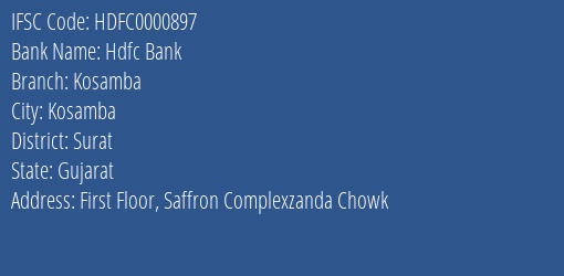 Hdfc Bank Kosamba Branch Surat IFSC Code HDFC0000897