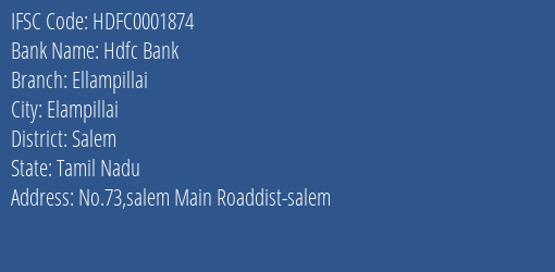 Hdfc Bank Ellampillai Branch Salem IFSC Code HDFC0001874