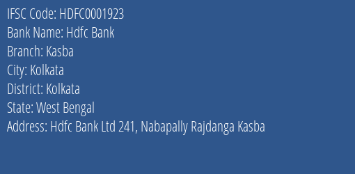 Hdfc Bank Kasba Branch Kolkata IFSC Code HDFC0001923