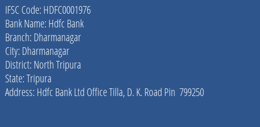 Hdfc Bank Dharmanagar Branch, Branch Code 001976 & IFSC Code HDFC0001976