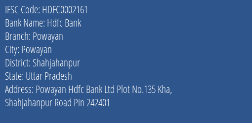 Hdfc Bank Powayan Branch, Branch Code 002161 & IFSC Code HDFC0002161