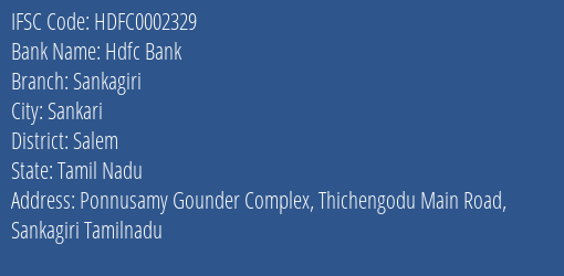 Hdfc Bank Sankagiri Branch Salem IFSC Code HDFC0002329