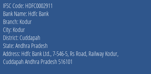 Hdfc Bank Kodur Branch IFSC Code
