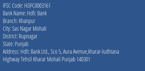 Hdfc Bank Khanpur Branch, Branch Code 003161 & IFSC Code Hdfc0003161