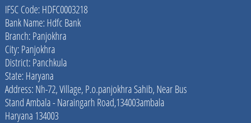 Hdfc Bank Panjokhra Branch Panchkula IFSC Code HDFC0003218