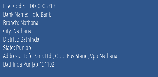 Hdfc Bank Nathana Branch Bathinda IFSC Code HDFC0003313