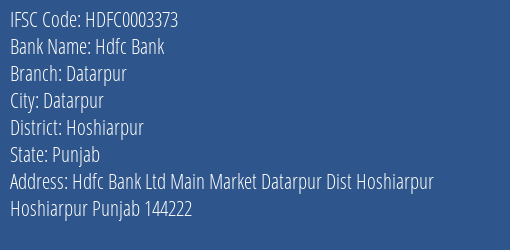 Hdfc Bank Datarpur Branch Hoshiarpur IFSC Code HDFC0003373