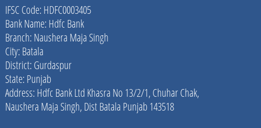 Hdfc Bank Naushera Maja Singh Branch, Branch Code 003405 & IFSC Code Hdfc0003405