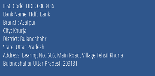 Hdfc Bank Asafpur Branch, Branch Code 003436 & IFSC Code Hdfc0003436