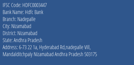Hdfc Bank Nadepalle Branch Nizamabad IFSC Code HDFC0003447