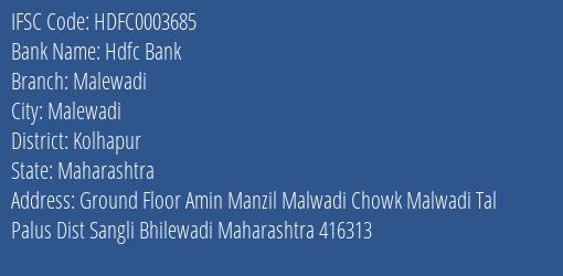Hdfc Bank Malewadi Branch Kolhapur IFSC Code HDFC0003685