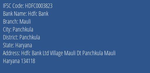 Hdfc Bank Mauli Branch Panchkula IFSC Code HDFC0003823