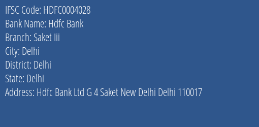 Hdfc Bank Saket Iii Branch Delhi IFSC Code HDFC0004028