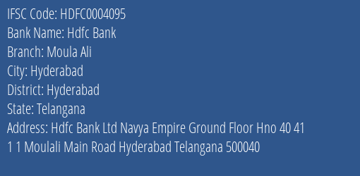 Hdfc Bank Moula Ali Branch Hyderabad IFSC Code HDFC0004095