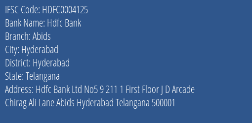 Hdfc Bank Abids Branch, Branch Code 004125 & IFSC Code Hdfc0004125