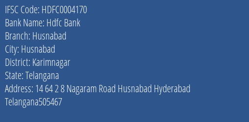 Hdfc Bank Husnabad Branch, Branch Code 004170 & IFSC Code HDFC0004170