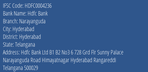 Hdfc Bank Narayanguda Branch Hyderabad IFSC Code HDFC0004236