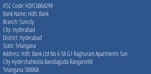 Hdfc Bank Suncity Branch, Branch Code 004299 & IFSC Code Hdfc0004299