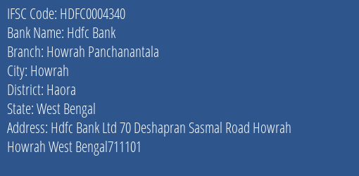 Hdfc Bank Howrah Panchanantala Branch Haora IFSC Code HDFC0004340