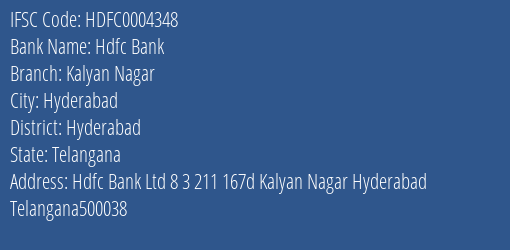 Hdfc Bank Kalyan Nagar Branch Hyderabad IFSC Code HDFC0004348