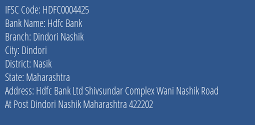 Hdfc Bank Dindori Nashik Branch Nasik IFSC Code HDFC0004425