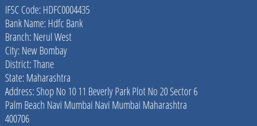 Hdfc Bank Nerul West Branch Thane IFSC Code HDFC0004435