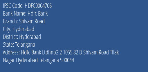 Hdfc Bank Shivam Road Branch Hyderabad IFSC Code HDFC0004706