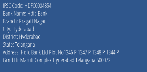 Hdfc Bank Pragati Nagar Branch Hyderabad IFSC Code HDFC0004854