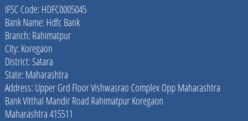 Hdfc Bank Rahimatpur Branch Satara IFSC Code HDFC0005045