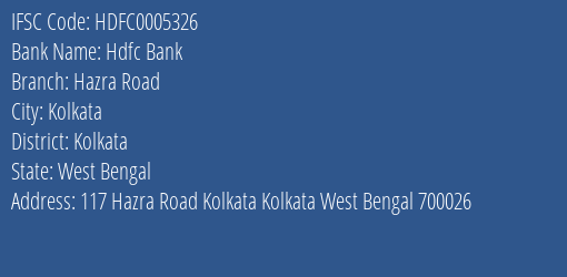 Hdfc Bank Hazra Road Branch Kolkata IFSC Code HDFC0005326
