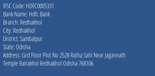 Hdfc Bank Redhakhol Branch Sambalpur IFSC Code HDFC0005331