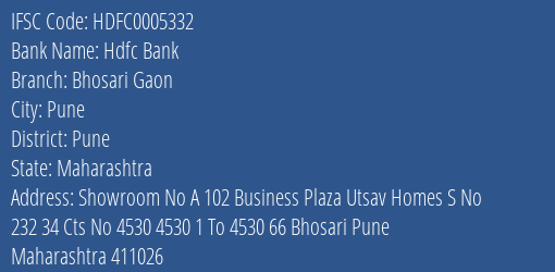 Hdfc Bank Bhosari Gaon Branch Pune IFSC Code HDFC0005332