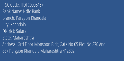 Hdfc Bank Pargaon Khandala Branch, Branch Code 005467 & IFSC Code Hdfc0005467