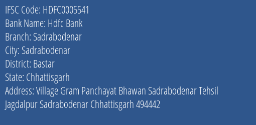 Hdfc Bank Sadrabodenar Branch Bastar IFSC Code HDFC0005541