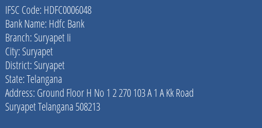 Hdfc Bank Suryapet Ii Branch Suryapet IFSC Code HDFC0006048