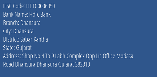 Hdfc Bank Dhansura Branch Sabar Kantha IFSC Code HDFC0006050
