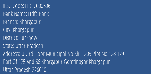 Hdfc Bank Khargapur Branch, Branch Code 006061 & IFSC Code Hdfc0006061