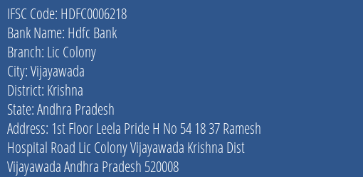Hdfc Bank Lic Colony Branch Krishna IFSC Code HDFC0006218