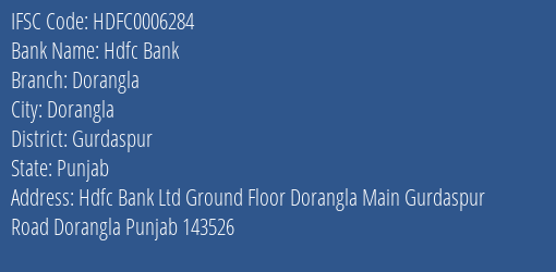 Hdfc Bank Dorangla Branch, Branch Code 006284 & IFSC Code Hdfc0006284