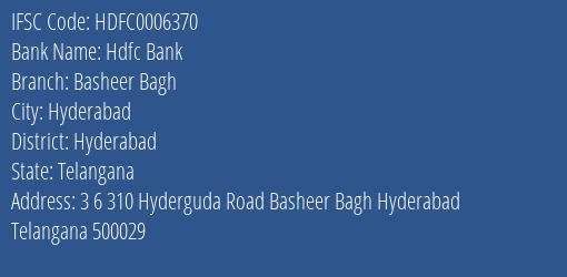 Hdfc Bank Basheer Bagh Branch Hyderabad IFSC Code HDFC0006370