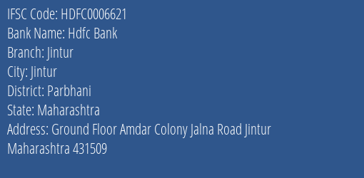 Hdfc Bank Jintur Branch Parbhani IFSC Code HDFC0006621