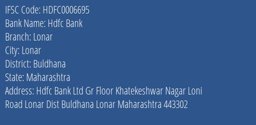 Hdfc Bank Lonar Branch Buldhana IFSC Code HDFC0006695