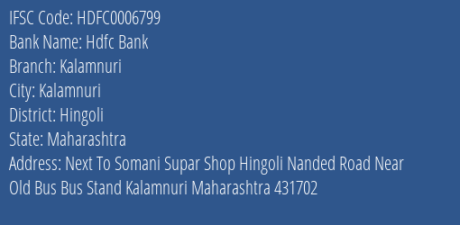 Hdfc Bank Kalamnuri Branch Hingoli IFSC Code HDFC0006799