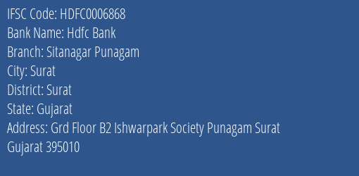 Hdfc Bank Sitanagar Punagam Branch Surat IFSC Code HDFC0006868