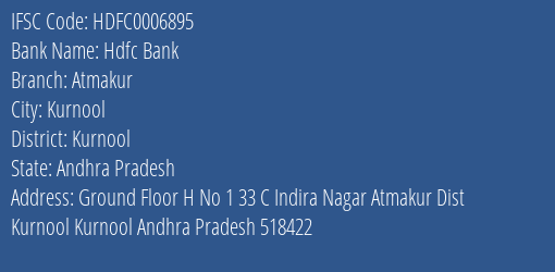 Hdfc Bank Atmakur Branch Kurnool IFSC Code HDFC0006895