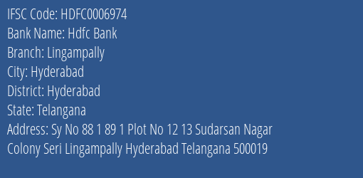 Hdfc Bank Lingampally Branch Hyderabad IFSC Code HDFC0006974