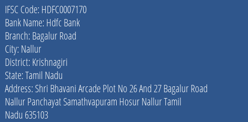 Hdfc Bank Bagalur Road Branch Krishnagiri IFSC Code HDFC0007170
