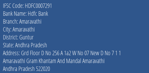 Hdfc Bank Amaravathi Branch Guntur IFSC Code HDFC0007291
