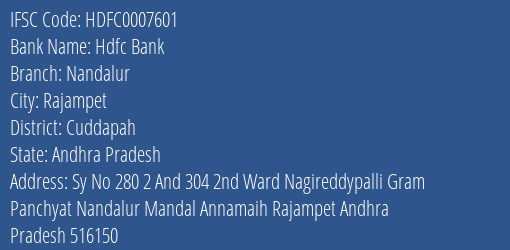 Hdfc Bank Nandalur Branch IFSC Code